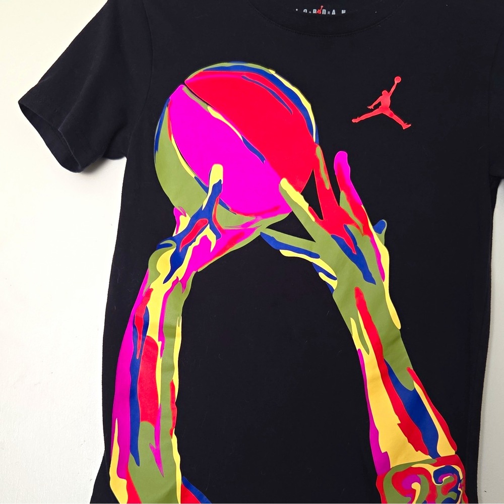 Boys Sz M Black Jumpman Air Jordan Graphic Cotton/Blend Crew Neck T-Shirt~VGC